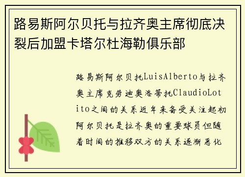 路易斯阿尔贝托与拉齐奥主席彻底决裂后加盟卡塔尔杜海勒俱乐部 路易斯阿尔贝托与拉齐奥主席彻底决裂后加盟卡塔尔杜海勒俱乐部